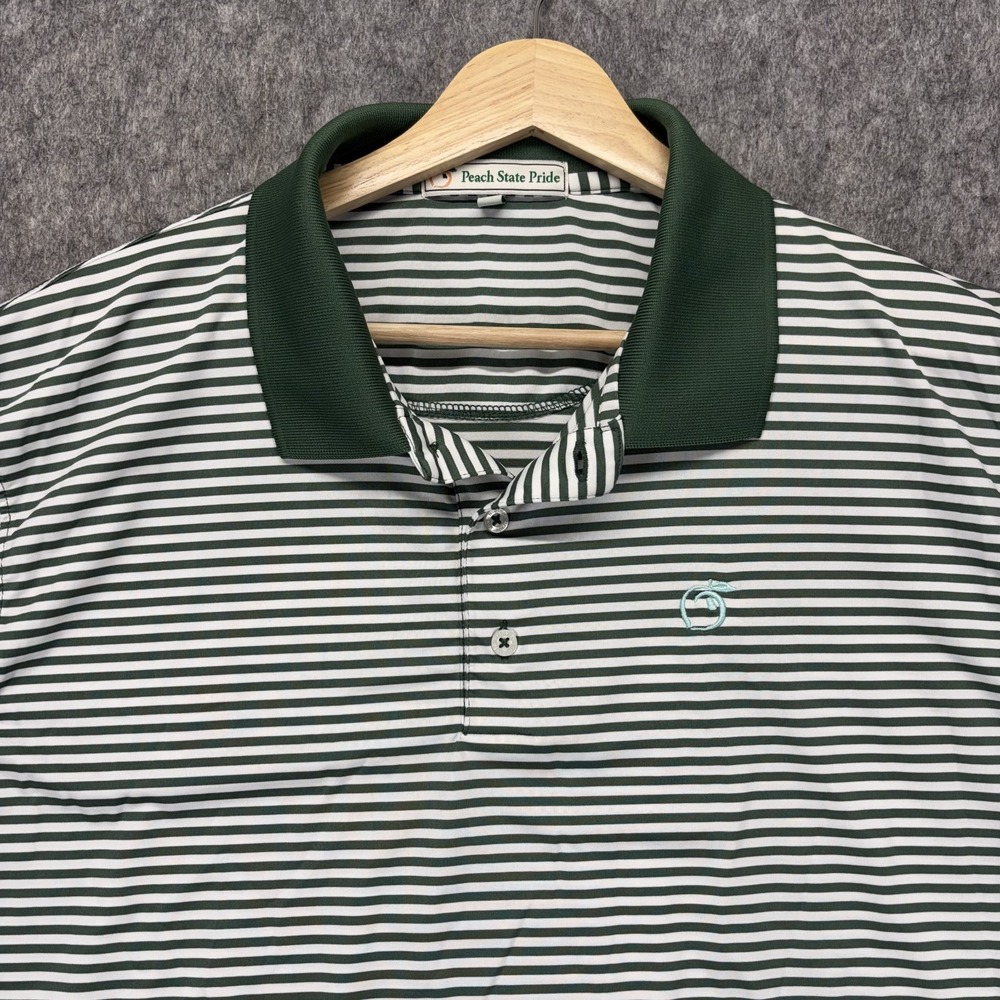 Peach State Pride Polo Shirt Men's Large Short Sleeve Striped Georgia Green Golf